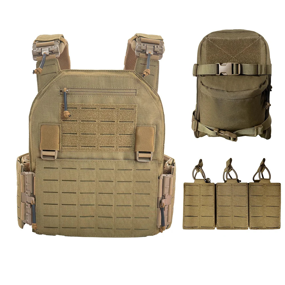 UT-ZH02 Nylon Quick Release Adjustable Laser Cutting Vest with Hydration Backpack and Triple Magazine Pouch Tatcial Combat Set
