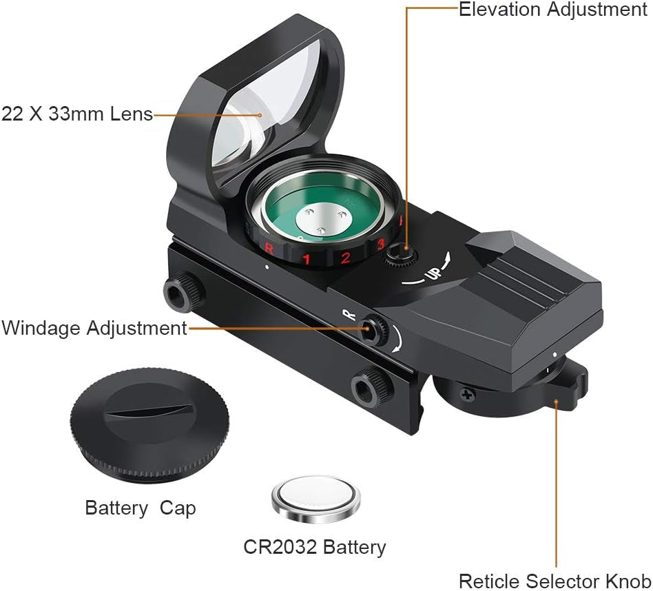 Reflex Sight - Adjustable Reticle (4 Styles) Both Red and Green in One Sight!