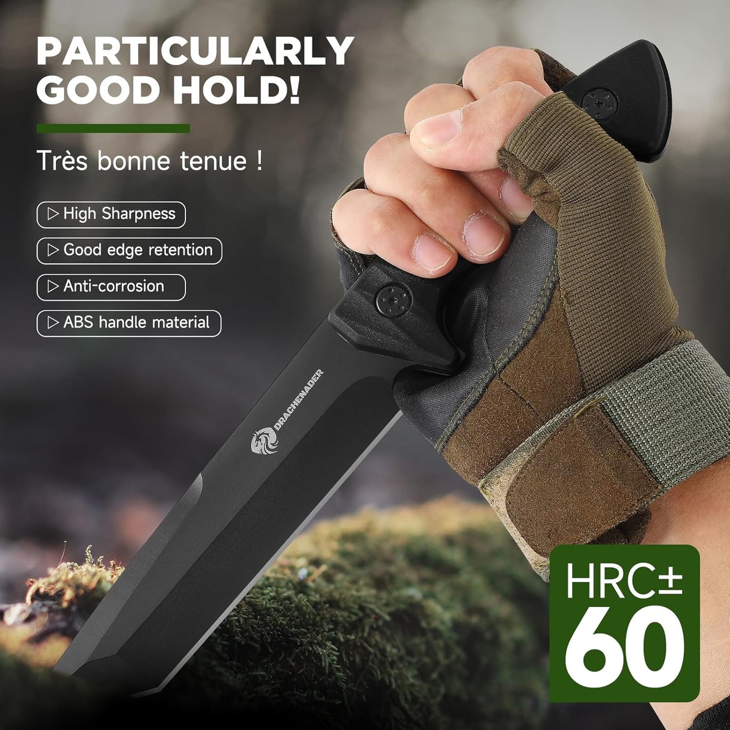 Tanto Fixed Blade Knife, Tactical Fixed Blade Knife, 5Mm Thick Full Tang Survival with Sheath for Hunting, Camping, and Adventure