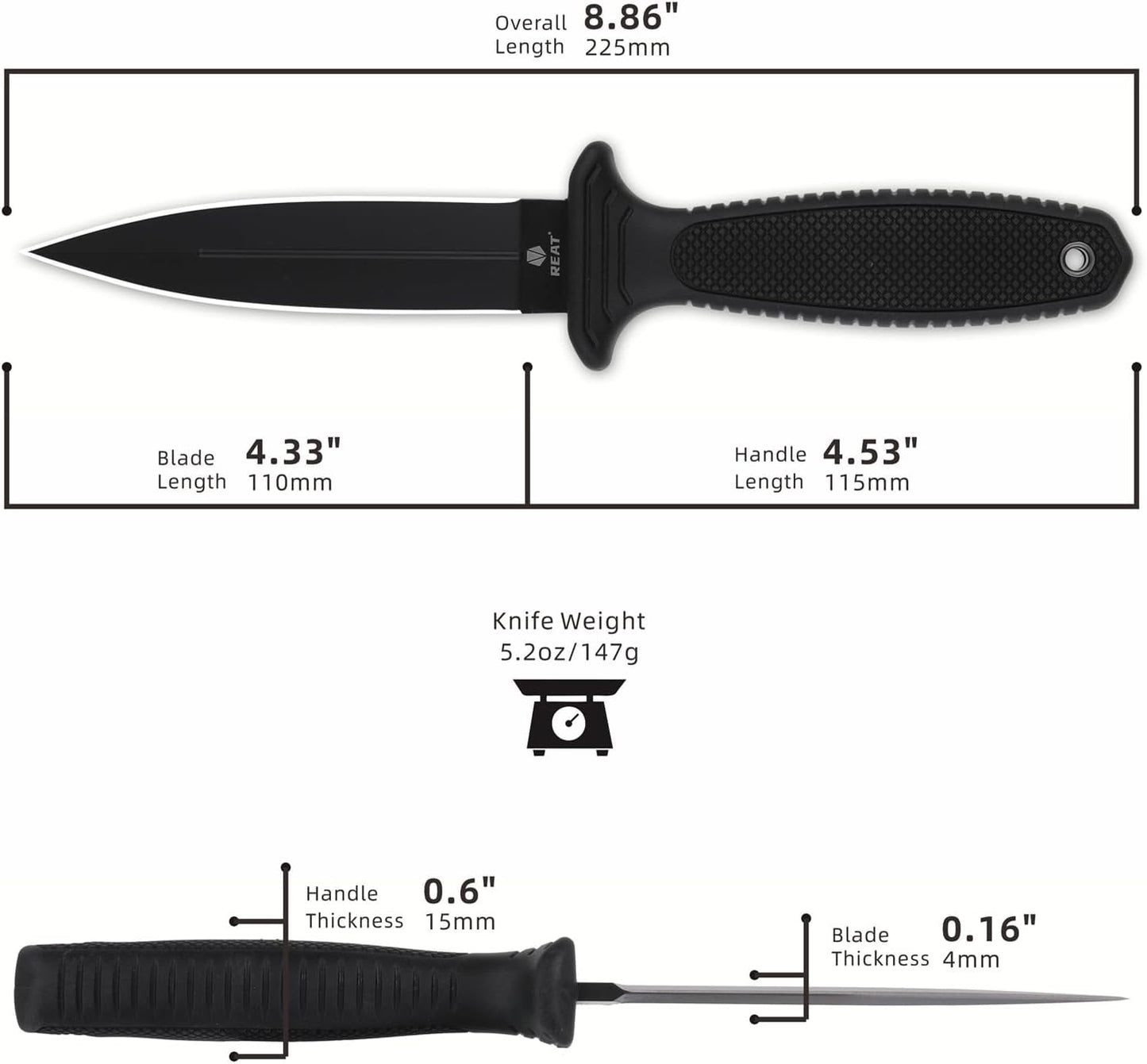 Fixed Blade Knife with Sheath, 4.3" Double Edged 8Cr13 Steel Blade,Ergonomic TPR Handle
