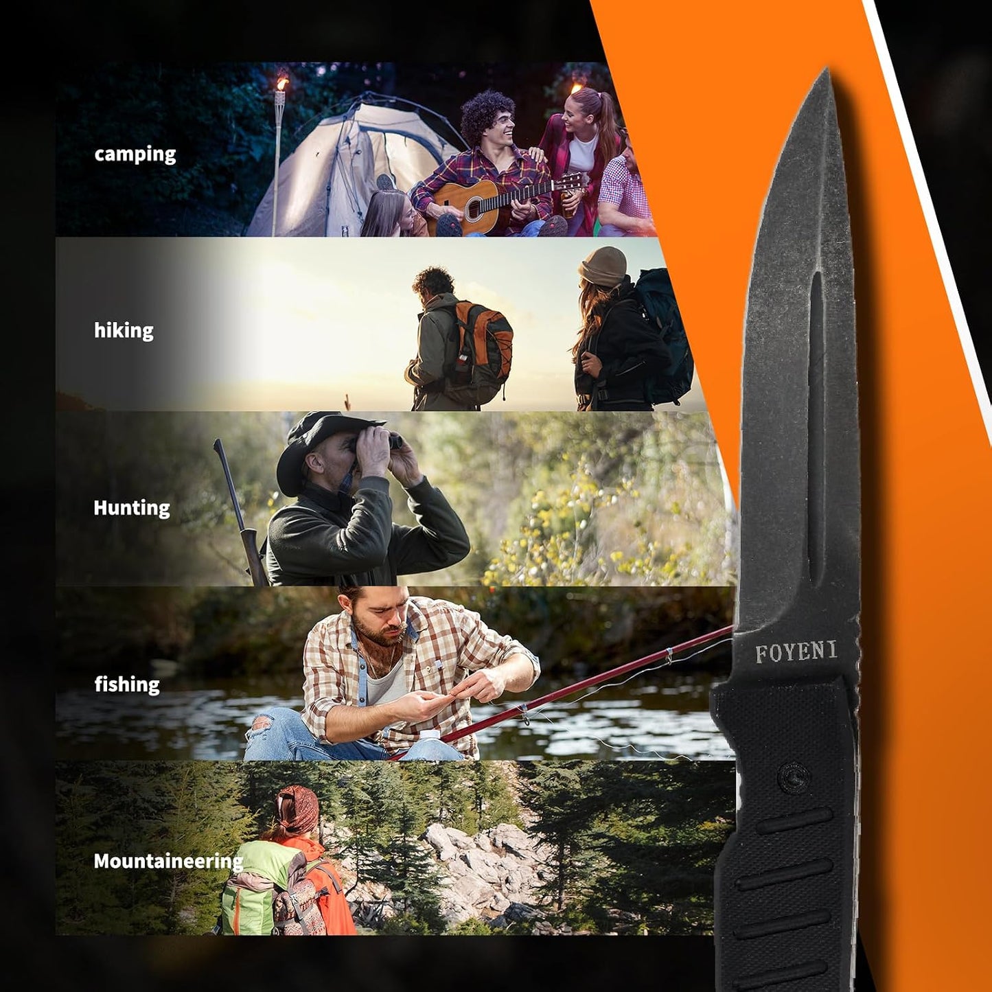 Hunting Knife with Sheath 9.8-Inch Full Tang Fixed Blade Tactical Knife with G10 Handle 