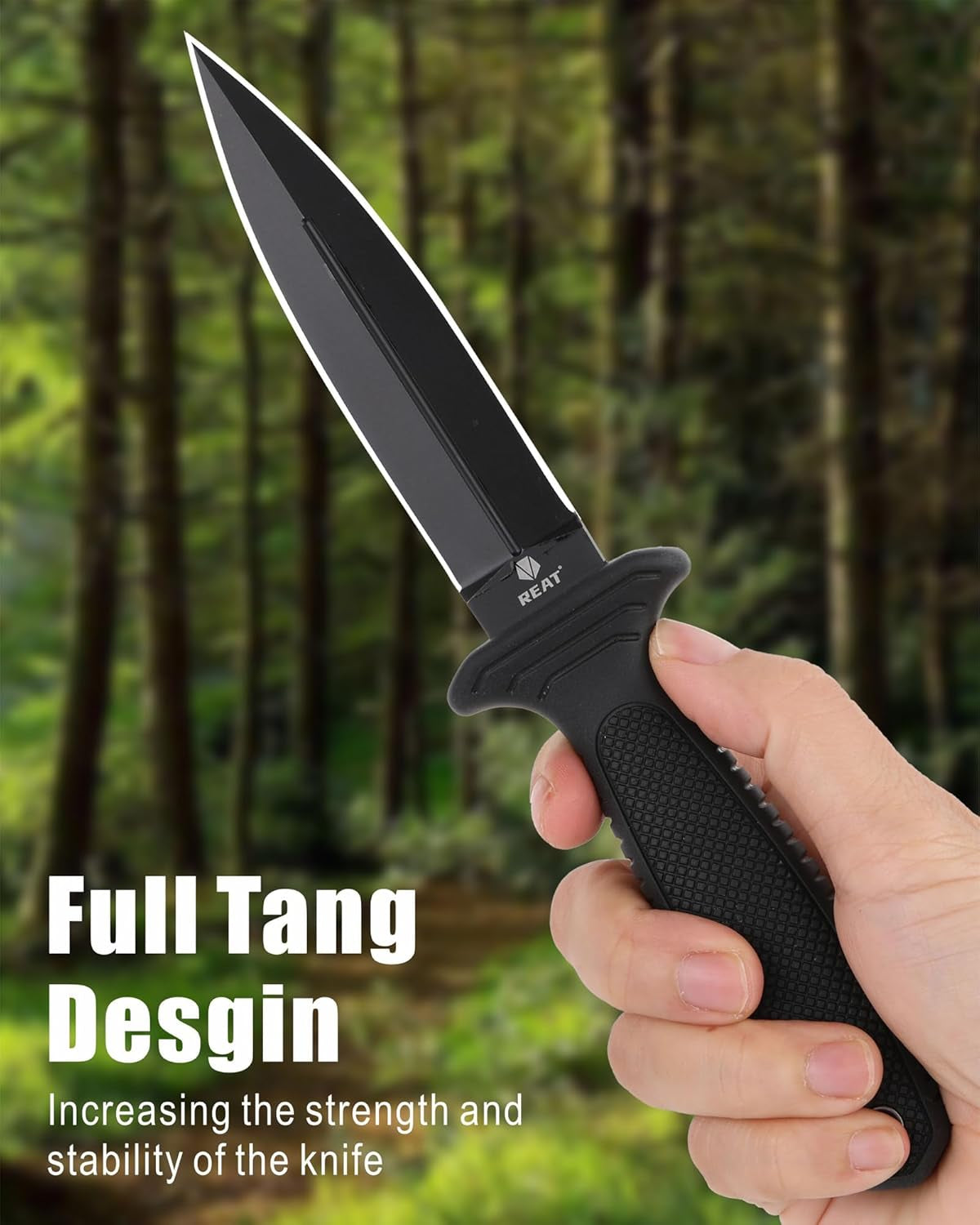 Fixed Blade Knife with Sheath, 4.3" Double Edged 8Cr13 Steel Blade,Ergonomic TPR Handle