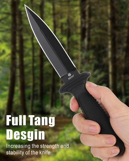 Fixed Blade Knife with Sheath, 4.3" Double Edged 8Cr13 Steel Blade,Ergonomic TPR Handle