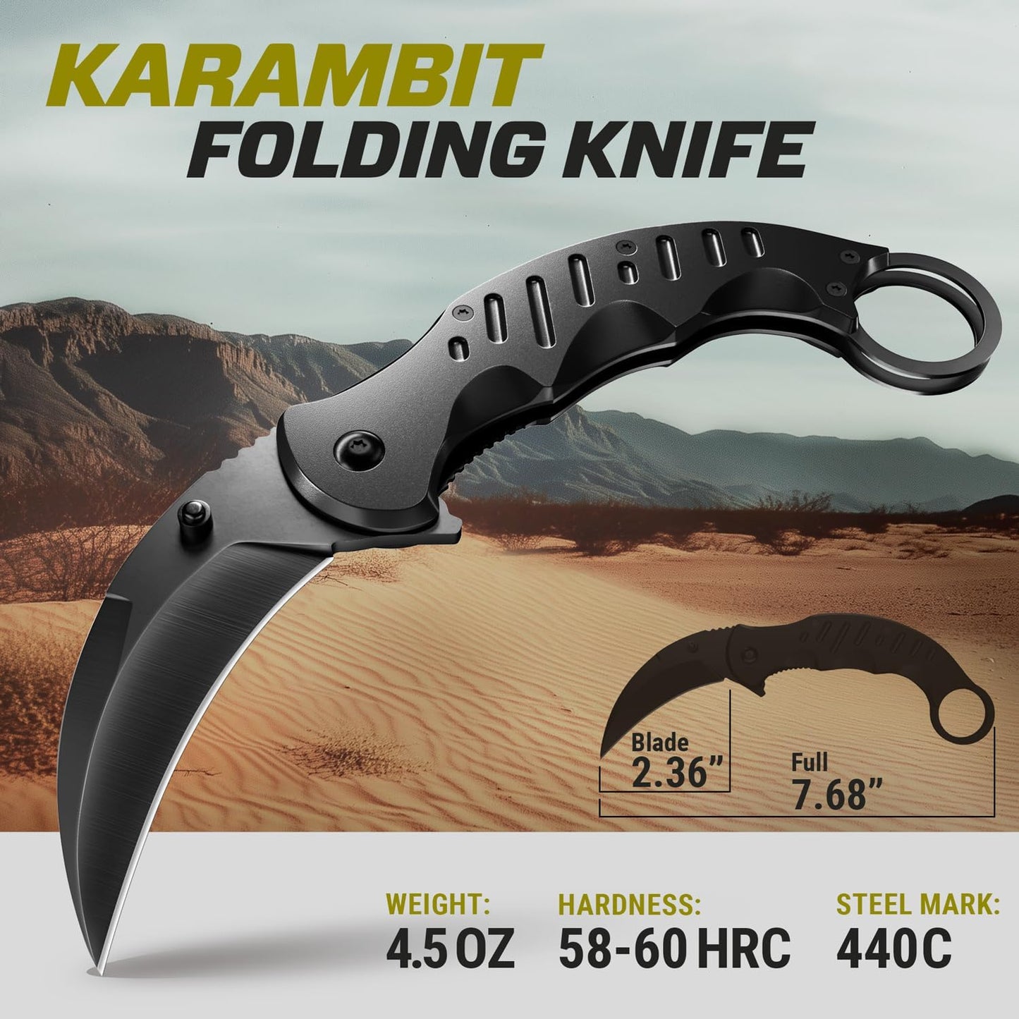 Tactical Spring Assisted Pocket Knife - Karambit Folding Knives for Men - Folding Sharp Tiger Claw Blade - Best Combat Tool for Hunting Military Camping Self Defense EDC - Birthday Mens Gifts X-42