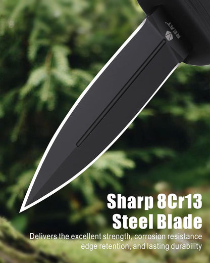 Fixed Blade Knife with Sheath, 4.3" Double Edged 8Cr13 Steel Blade,Ergonomic TPR Handle