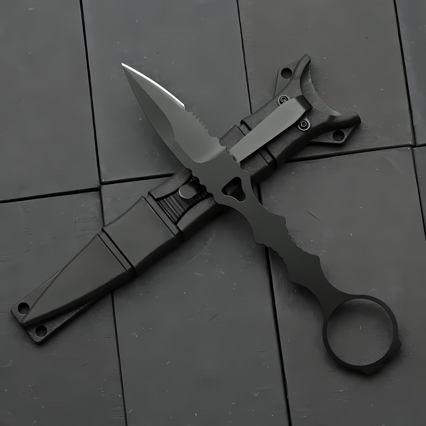 Portable 6.7 Inch 440C Fixed Blade Outdoor Camping Straight Knife with Kydex Sheath - Black