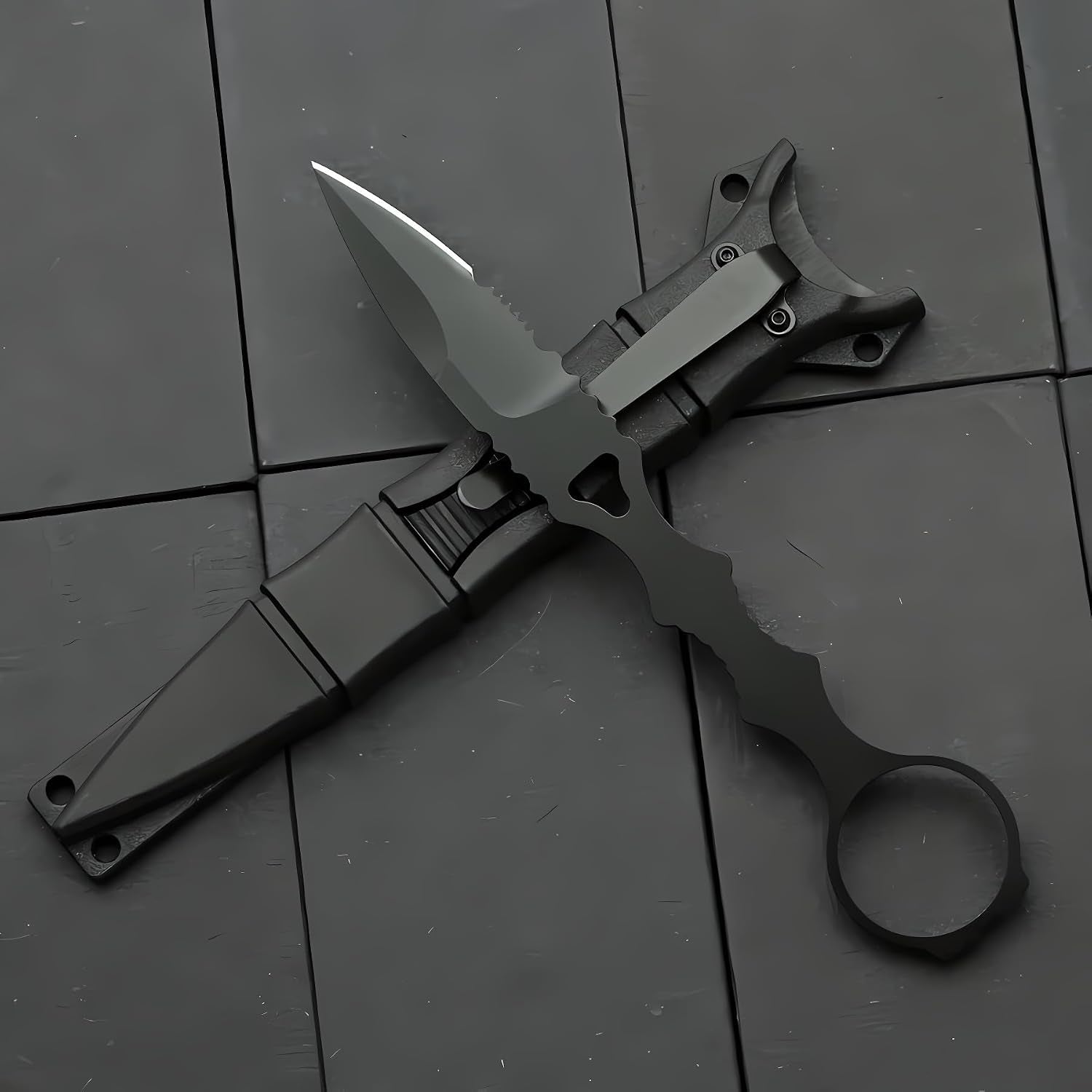 Portable 6.7 Inch 440C Fixed Blade Outdoor Camping Straight Knife with Kydex Sheath - Black