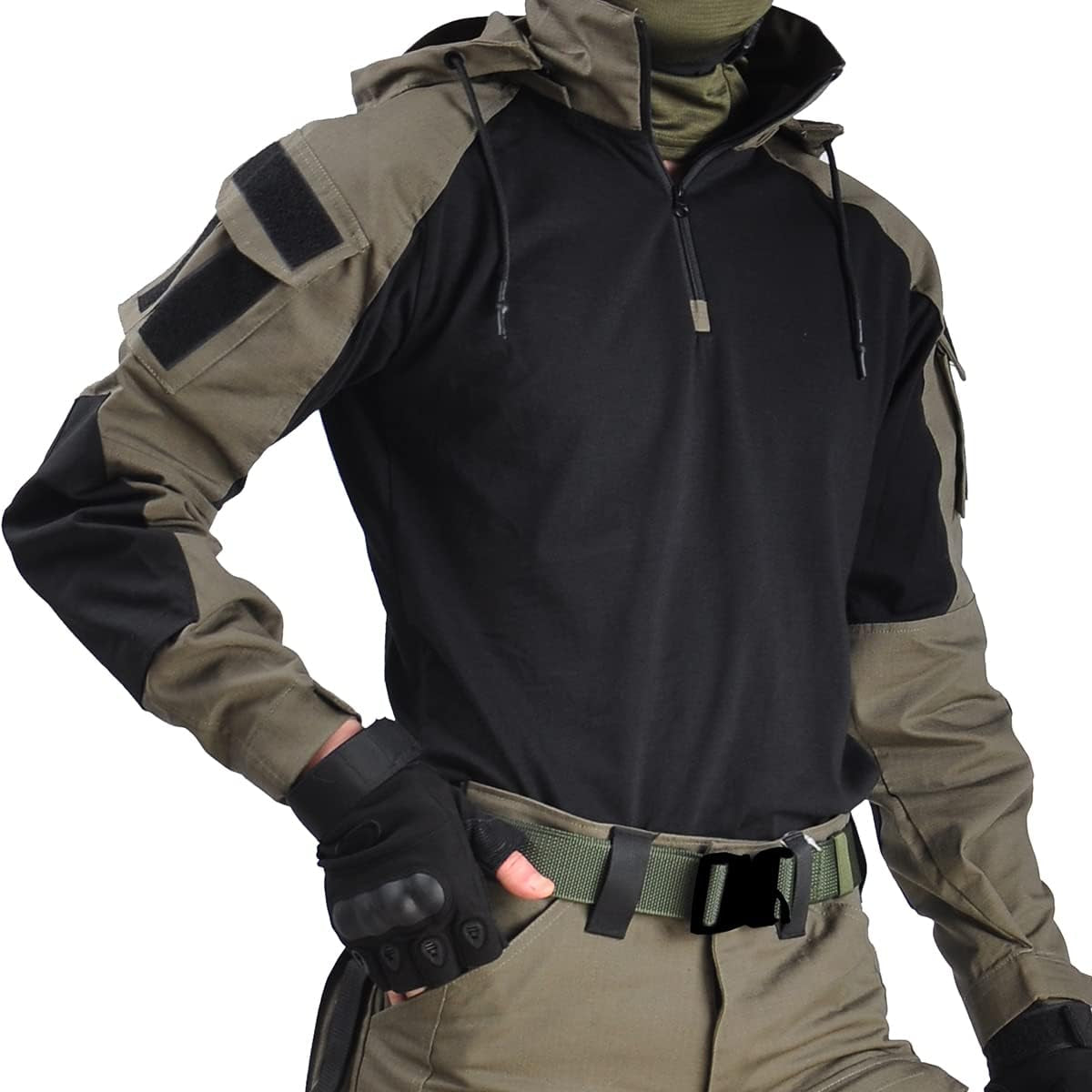 Mens tactical long sleeve shirt with elbow pads