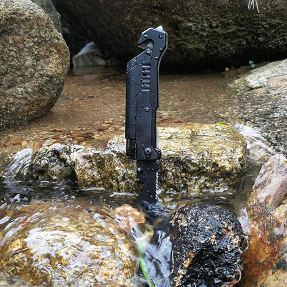 6-In-1 Survival Tactical Military Folding Pocket Knives with LED Light,Seatbelt Cutter,Glass Breaker,Magnesium Fire Starter,Bottle Opener;Multi-Function Emergency Tool(Black)