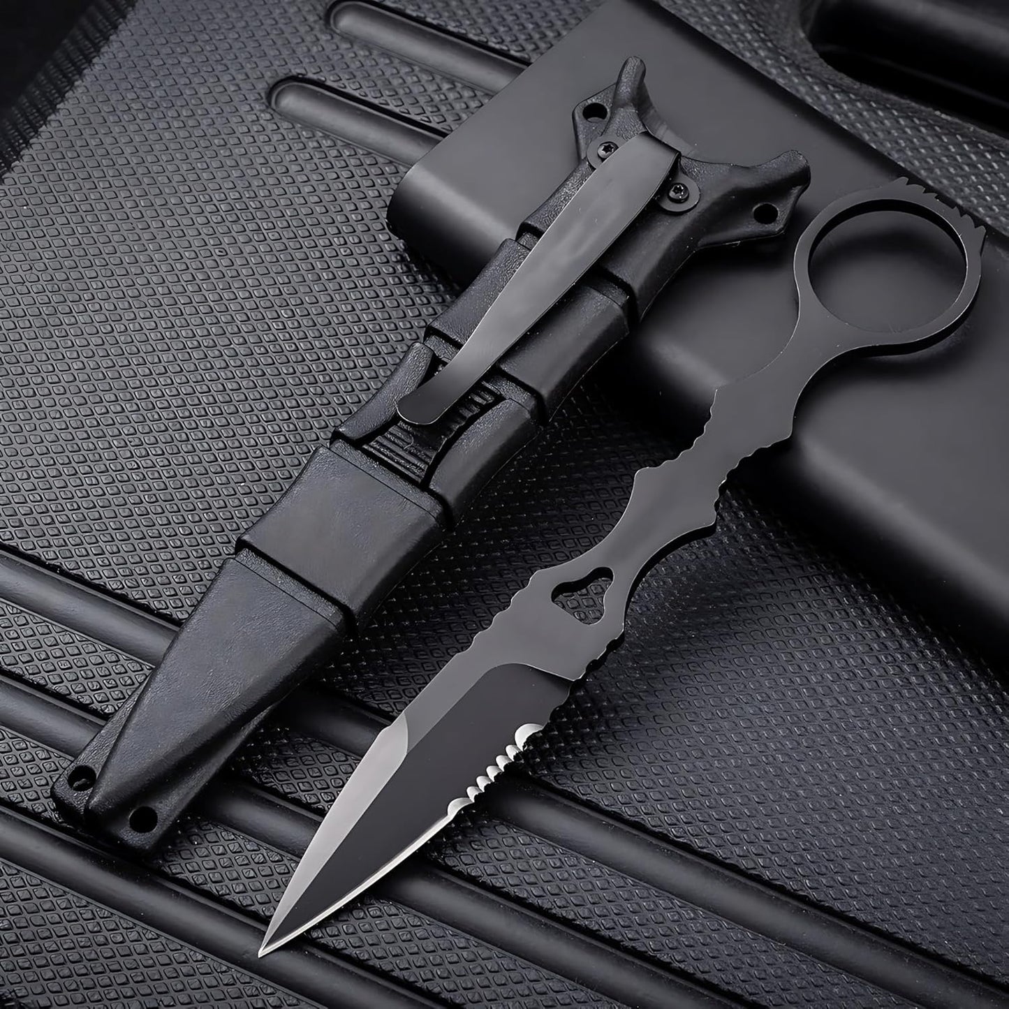 Portable 6.7 Inch 440C Fixed Blade Outdoor Camping Straight Knife with Kydex Sheath - Black
