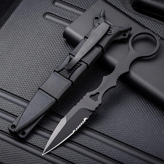 Portable 6.7 Inch 440C Fixed Blade Outdoor Camping Straight Knife with Kydex Sheath - Black