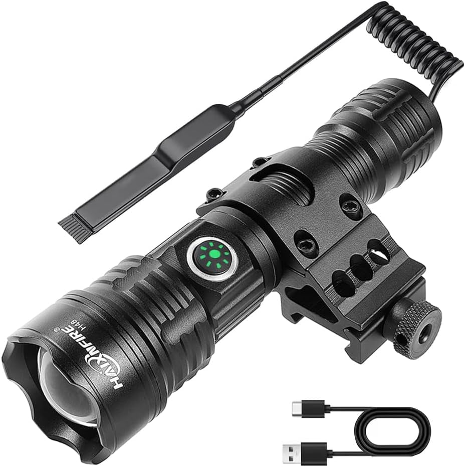 Tactical Flashlight Type-C USB Rechargeable 6000 Lumens Waterproof For Picatiny Rails