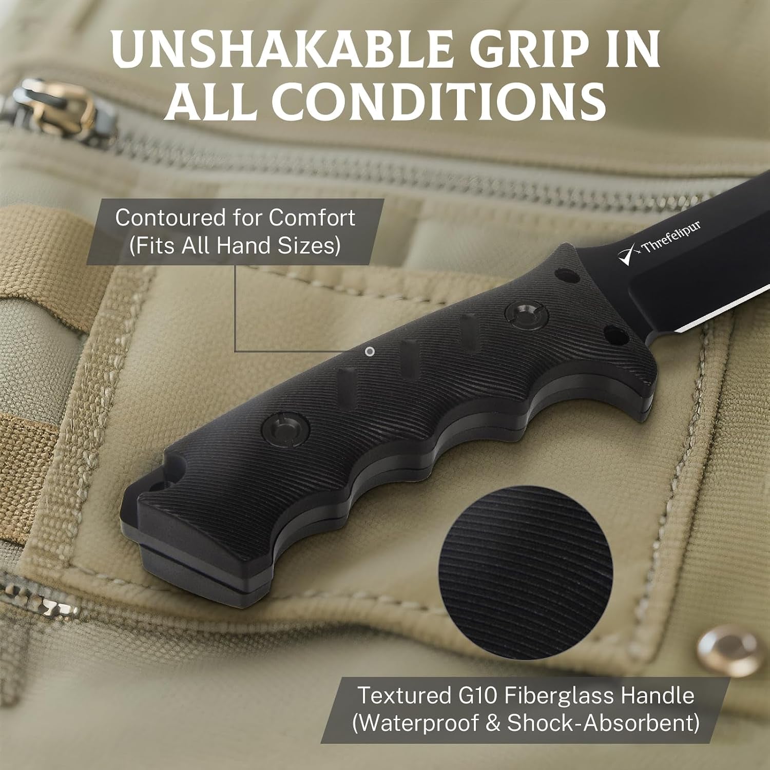 Tanto Camping Knife for Men, D2 Steel Fixed Blade Tactical Survival Knife with Sheath - Compact & Portable for Outdoor Hiking, Bushcraft, G10 Handle - Black
