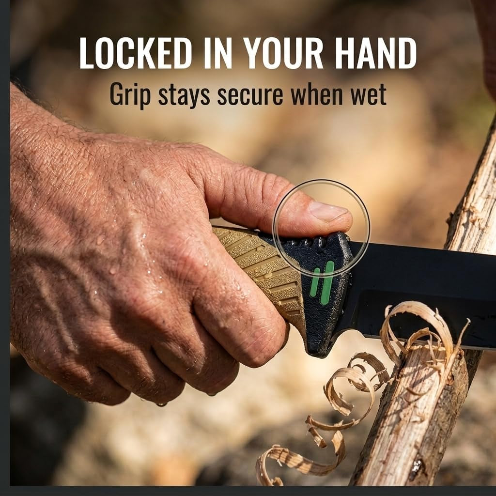 Bushcraft 6-In-1 Survival Knife — Full Tang Fixed Blade Hunting Knife with Sheath, 4.33 Inch Drop Point Blade, Built-In Sharpening Stone, Ferro Rod Fire Starter, Whistle, Glass Breaker & Paracord — Camping, Bushcraft, EDC Gear