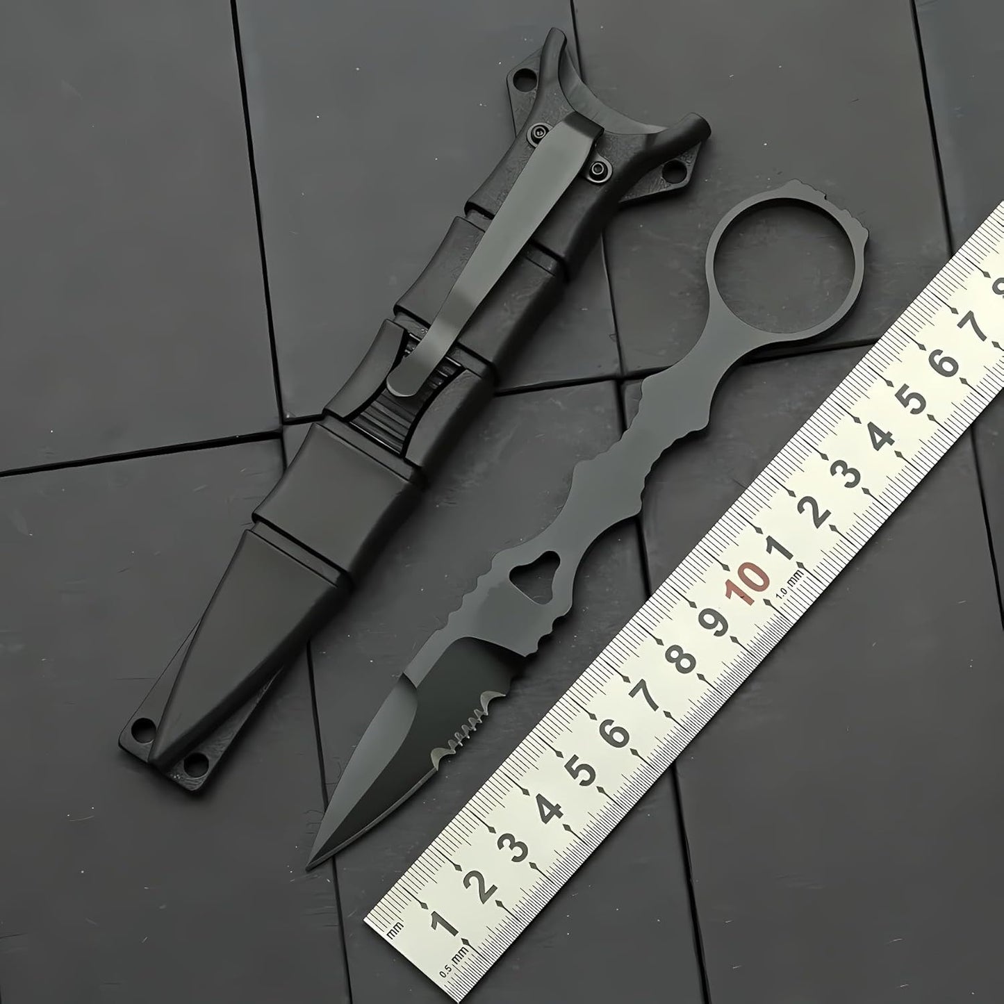 Portable 6.7 Inch 440C Fixed Blade Outdoor Camping Straight Knife with Kydex Sheath - Black