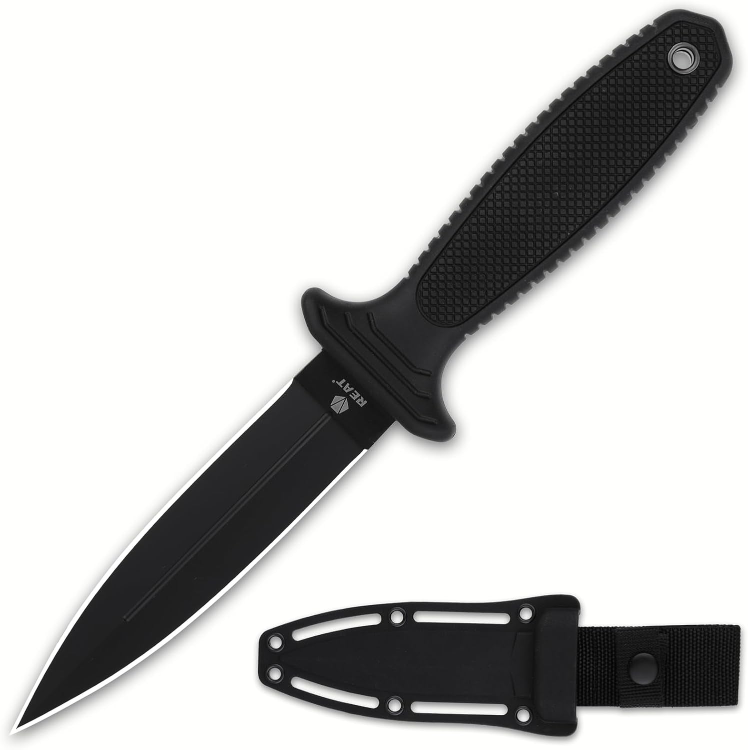 Fixed Blade Knife with Sheath, 4.3" Double Edged 8Cr13 Steel Blade,Ergonomic TPR Handle