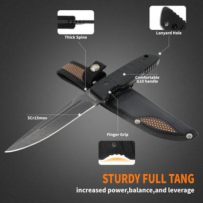 Hunting Knife with Sheath 9.8-Inch Full Tang Fixed Blade Tactical Knife with G10 Handle 