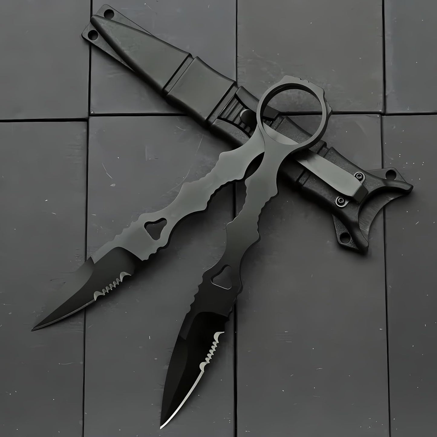 Portable 6.7 Inch 440C Fixed Blade Outdoor Camping Straight Knife with Kydex Sheath - Black