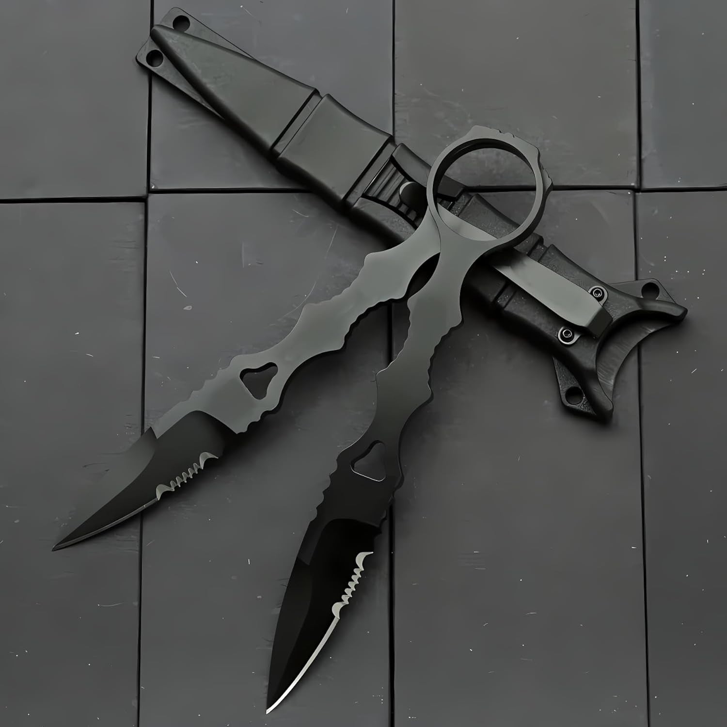 Portable 6.7 Inch 440C Fixed Blade Outdoor Camping Straight Knife with Kydex Sheath - Black