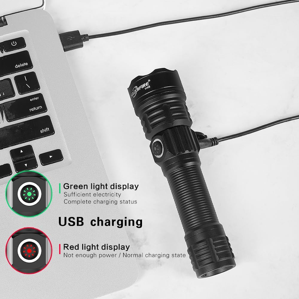 Tactical Flashlight Type-C USB Rechargeable 6000 Lumens Waterproof For Picatiny Rails
