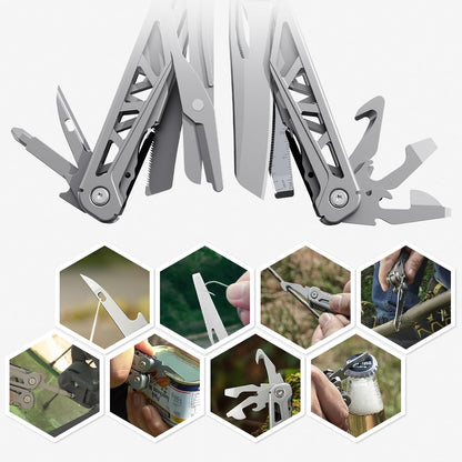 Multitool, 17-In-1 Stainless Steel Multi Tool Pliers with Self-Locking, Pocket Knife, Nylon Sheath, Professional (EDC) Multi-Tool for Survival, Camping and Hunting, Hiking, Gifts for Men