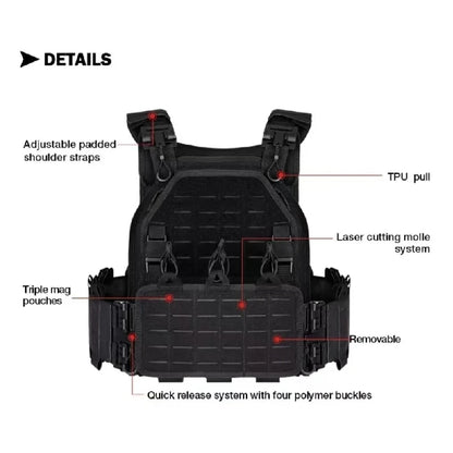 YAKEDA Tactical Vest 6094 Fast Detachable Light Laser Cut Outdoor Hunting Black Gear Carry Vest of High Quality