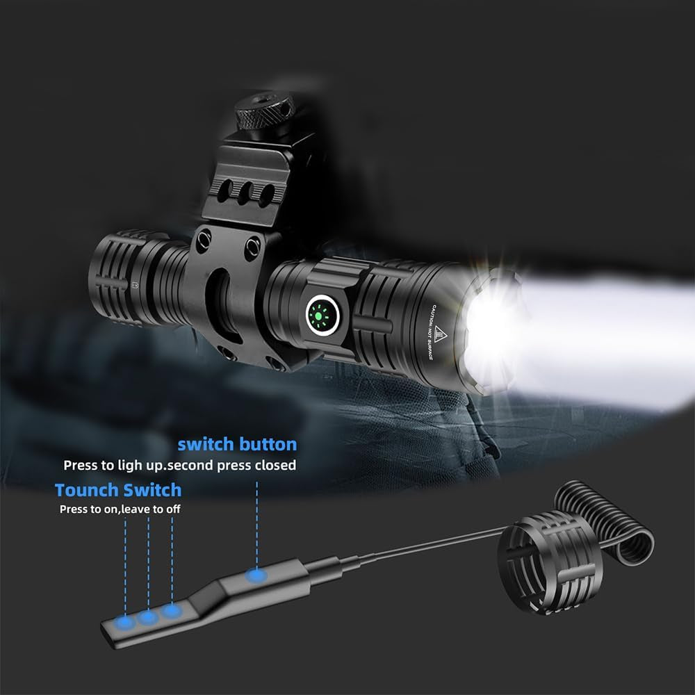 Tactical Flashlight Type-C USB Rechargeable 6000 Lumens Waterproof For Picatiny Rails
