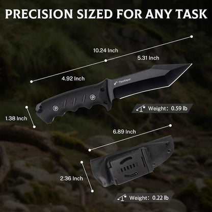 Tanto Camping Knife for Men, D2 Steel Fixed Blade Tactical Survival Knife with Sheath - Compact & Portable for Outdoor Hiking, Bushcraft, G10 Handle - Black