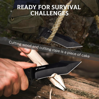 Tanto Camping Knife for Men, D2 Steel Fixed Blade Tactical Survival Knife with Sheath - Compact & Portable for Outdoor Hiking, Bushcraft, G10 Handle - Black